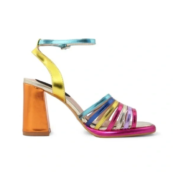 Italian rainbow metallic chunky heel - Picture 1 of 5